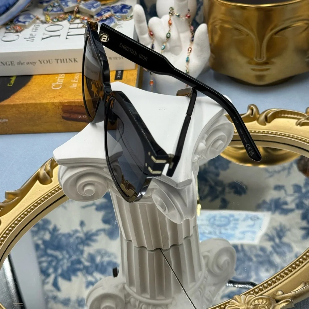 Dior Black and Gold Logo Cat-Eye Sunglasses